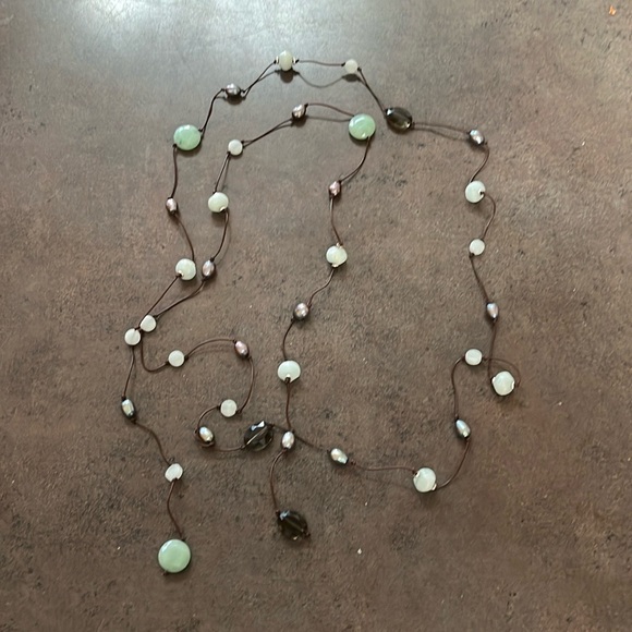 Turquoise River Long Stella and Dot Lariat Necklace brown/green - Picture 5 of 5